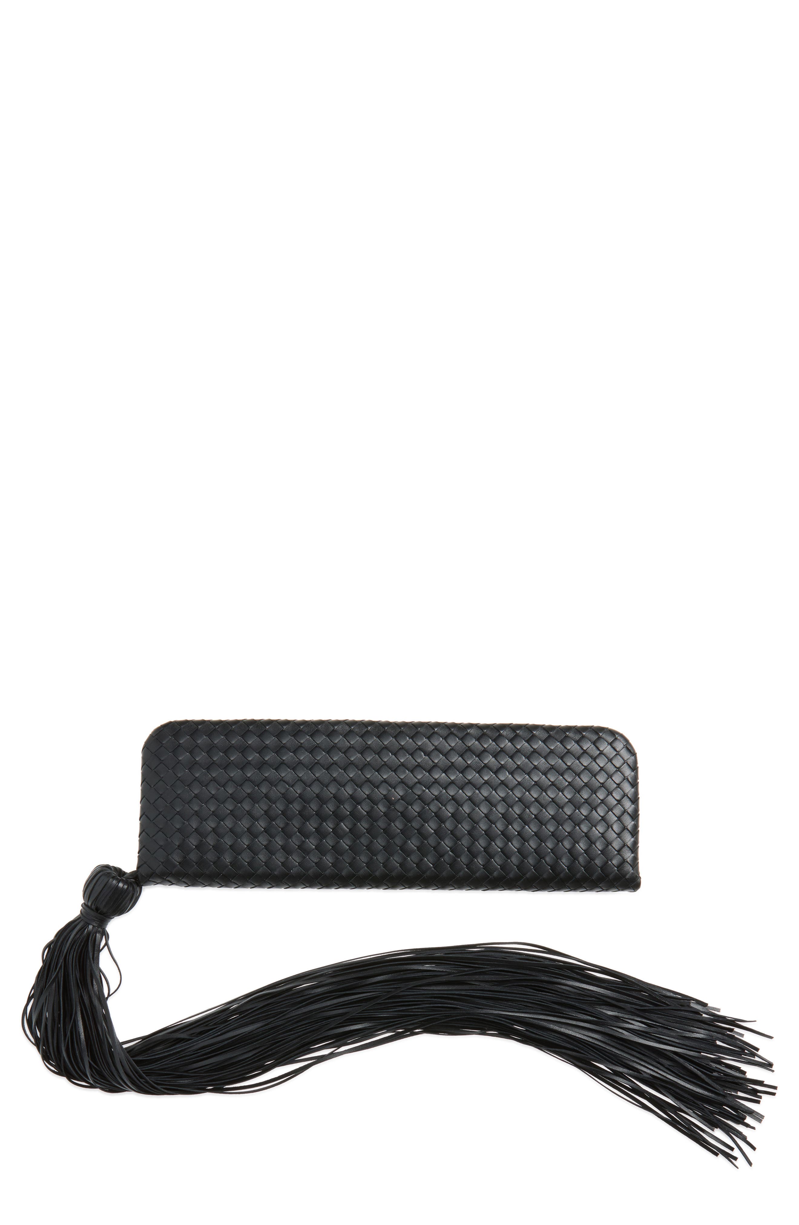 Bottega Veneta Intrecciato Plume Leather Clutch, Main, color, 1007 Black-Brass Vibrato