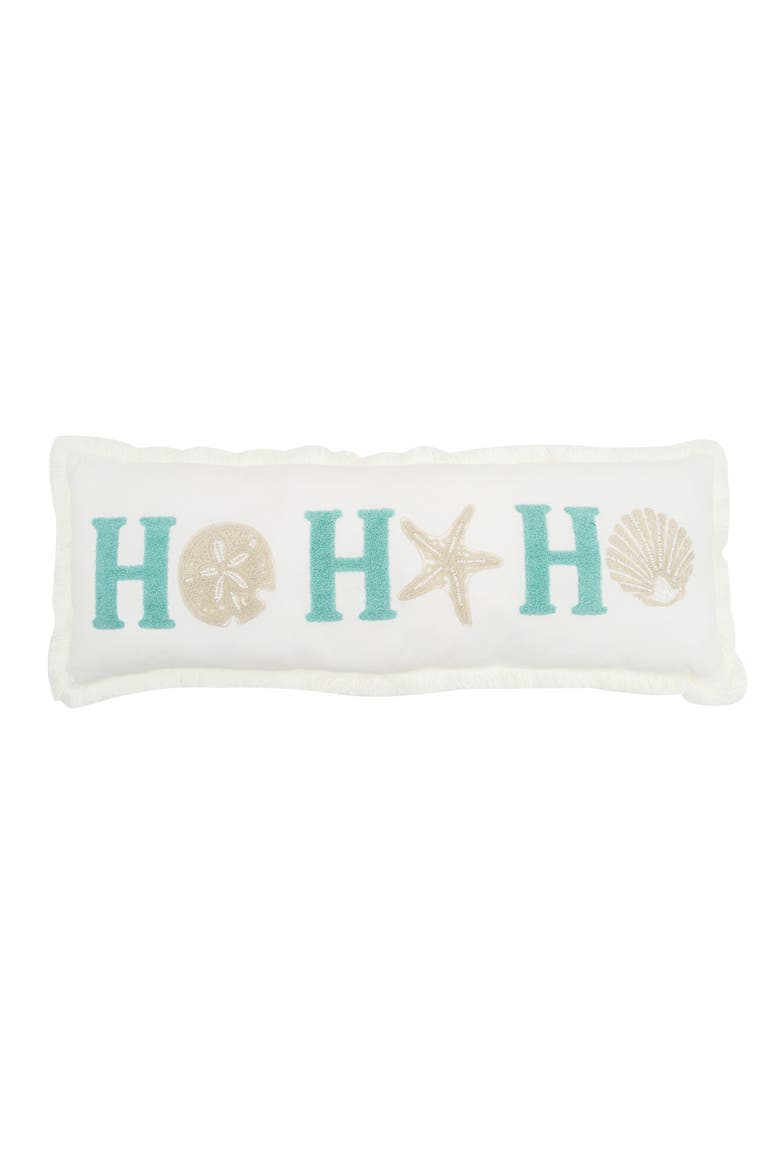 Ho Ho Ho Tufted and Beaded Coastal Lumbar Throw Pillow 20" x 10", Main, color, Blue