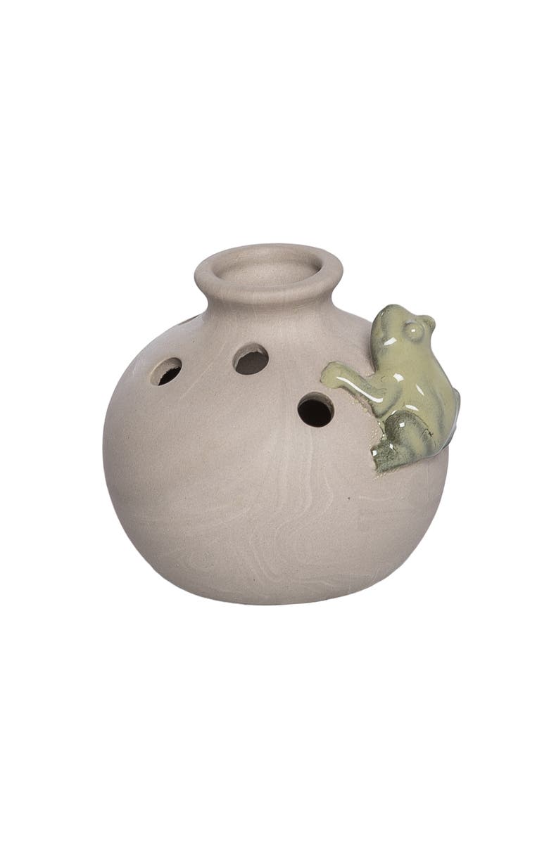 Transpac Ceramic Vase with Frog Small Multicolored for Floral Display and Home Decor, Main, color, Multicolored