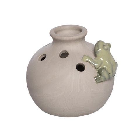 Ceramic Vase with Frog Small Multicolored for Floral Display and Home Decor