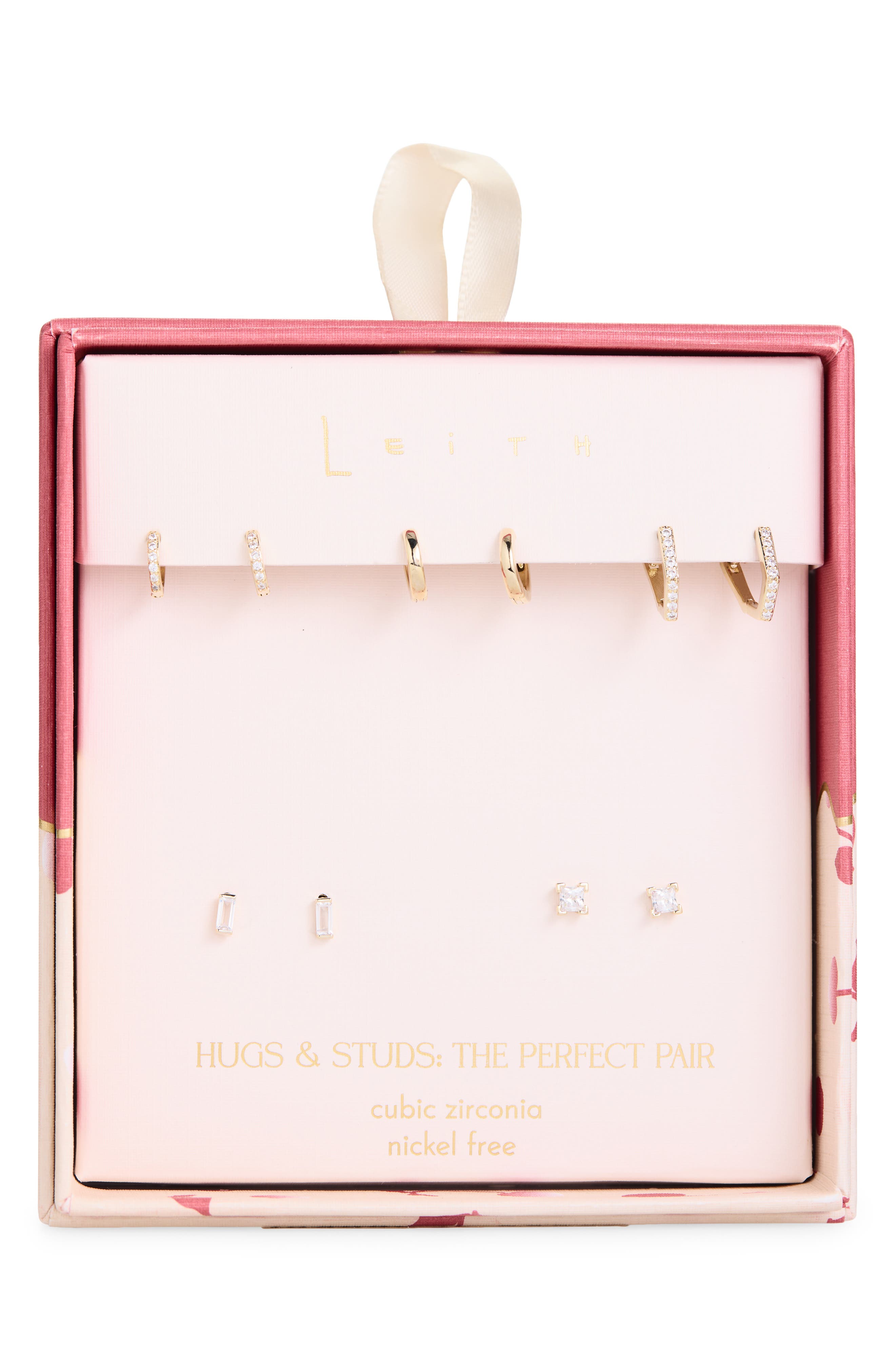 Leith Set of 5 Cubic Zirconia Stud & Huggie Hoop Earrings