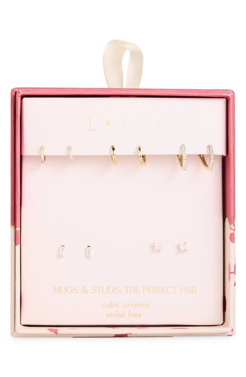 Set of 5 Cubic Zirconia Stud & Huggie Hoop Earrings