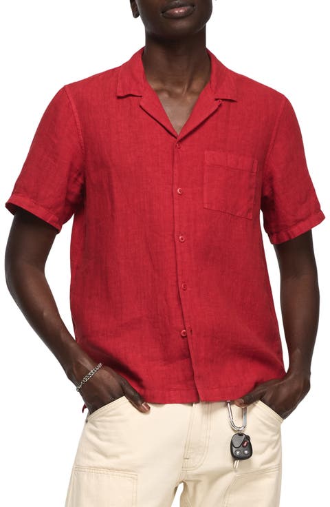 Notch Collar Short Sleeve Button-Up Shirt