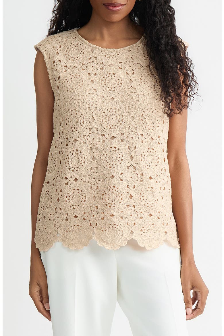 Extended Shoulder Crochet Top, Main, color, LIGHT WHEAT