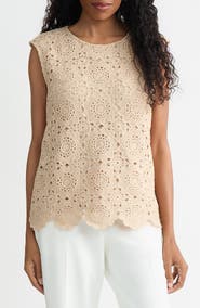 KASPER Extended Shoulder Crochet Top
