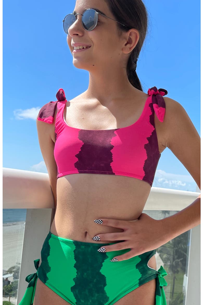 Kids' Tie-Shoulder Two Piece Bikini, Alternate, color, Pink-Green