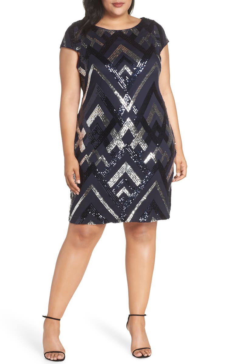 Vince Camuto Sequin Cap Sleeve Sheath Dress, Main, color,