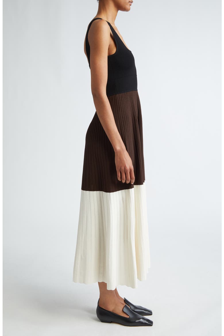 Colorblock Square Neck Rib Dress, Alternate, color, BITTER CHOCOLATE