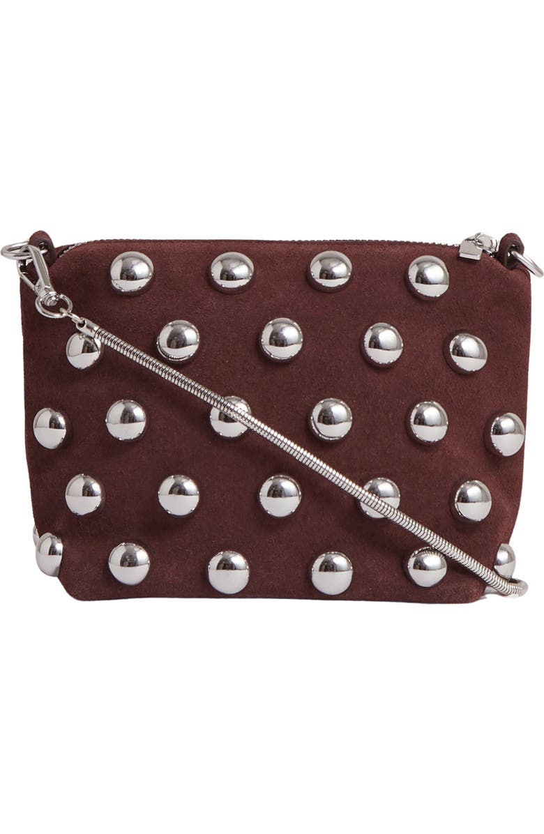 Reiss Leandra Studded Suede Clutch, Main, color, Oxblood
