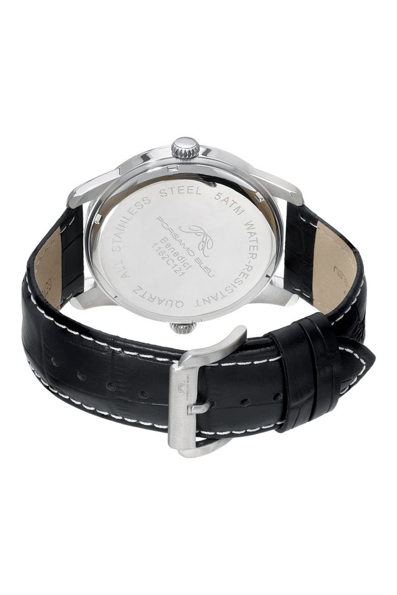 Men's Benedict Leather Strap Watch, 46mm, Alternate, color, SILVER/ BLACK/ GREEN