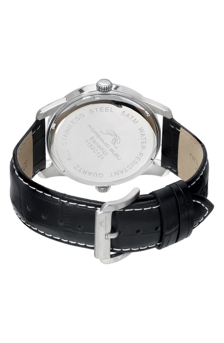 PORSAMO BLEU Men's Benedict Leather Strap Watch, 46mm, Alternate, color, 