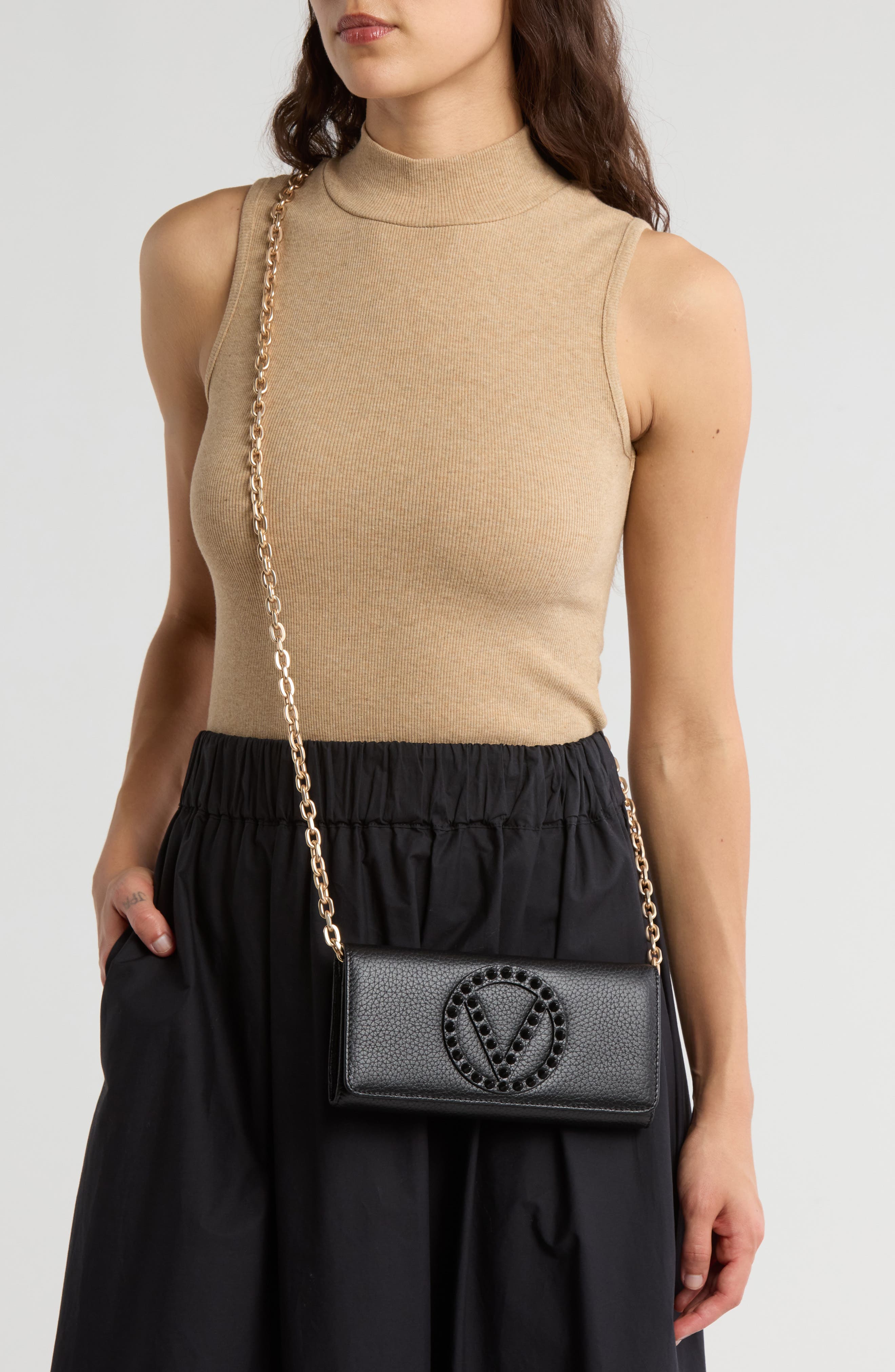 VALENTINO BY MARIO VALENTINO Bianca Studded Leather Shoulder Bag, Alternate, color, 