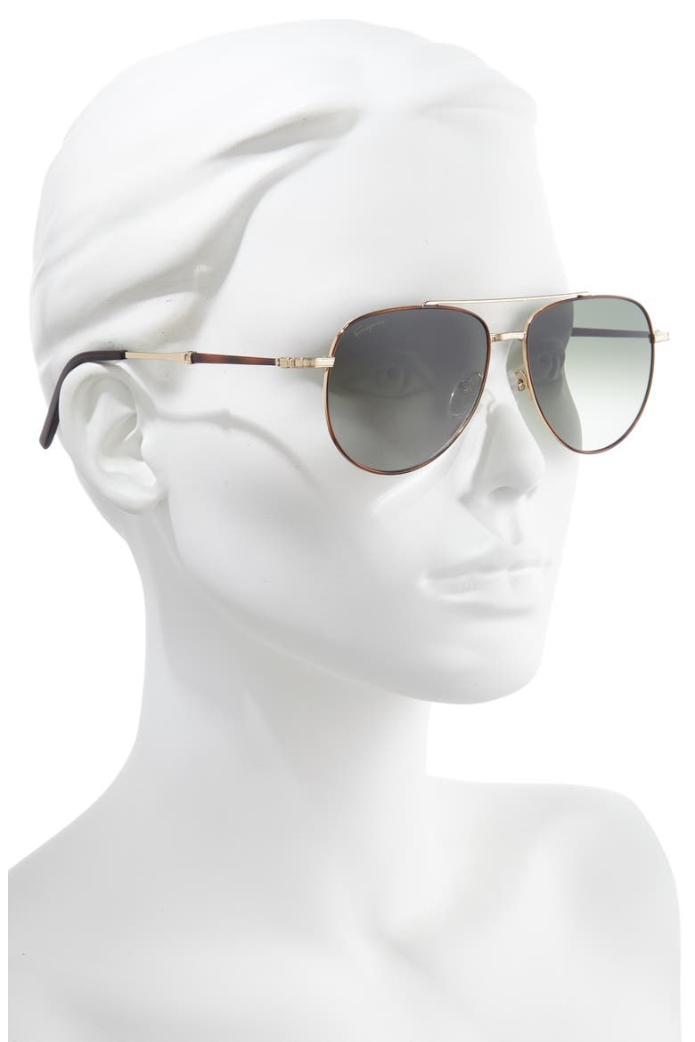 Salvatore Ferragamo 58mm Aviator Sunglasses, Alternate, color, TORTOISE/GOLD