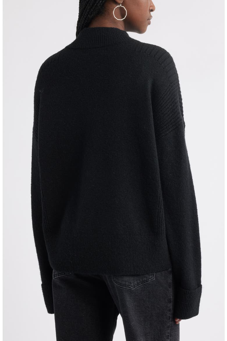 Rib Detail Mock Neck Sweater, Alternate, color, BLACK