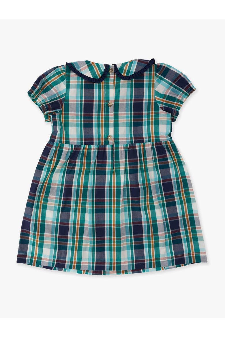 Woven Peter Pan Ruffle Bow Short Sleeve Dress, Alternate, color, Forrest Plaid