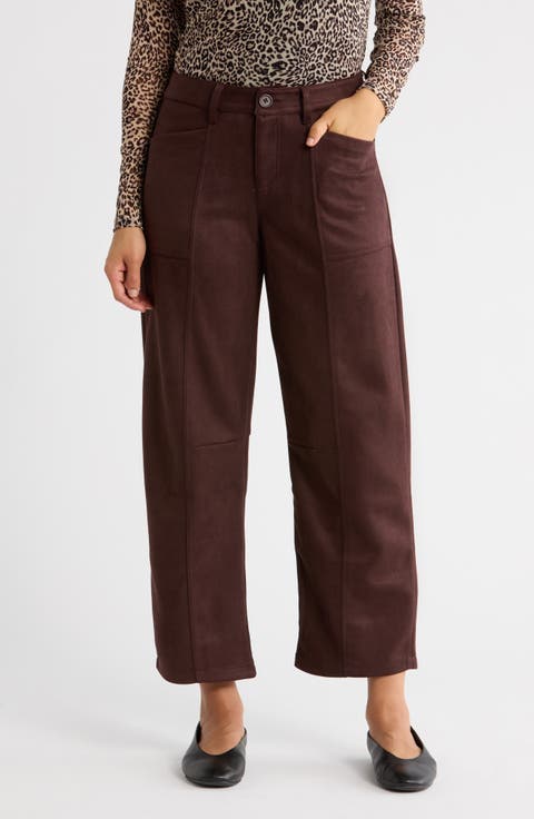 Faux Suede Barrel Leg Pants