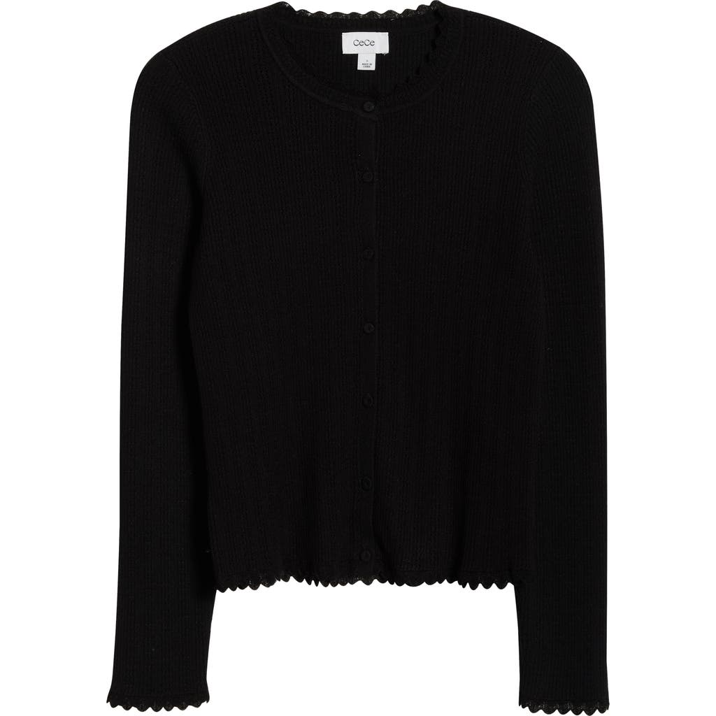 Cece Button Front Sweater In Black