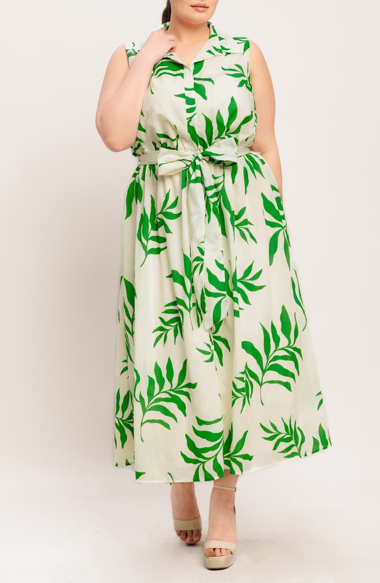 FLYING TOMATO Tie Waist Shirtdress, Alternate, color, Ivory Green