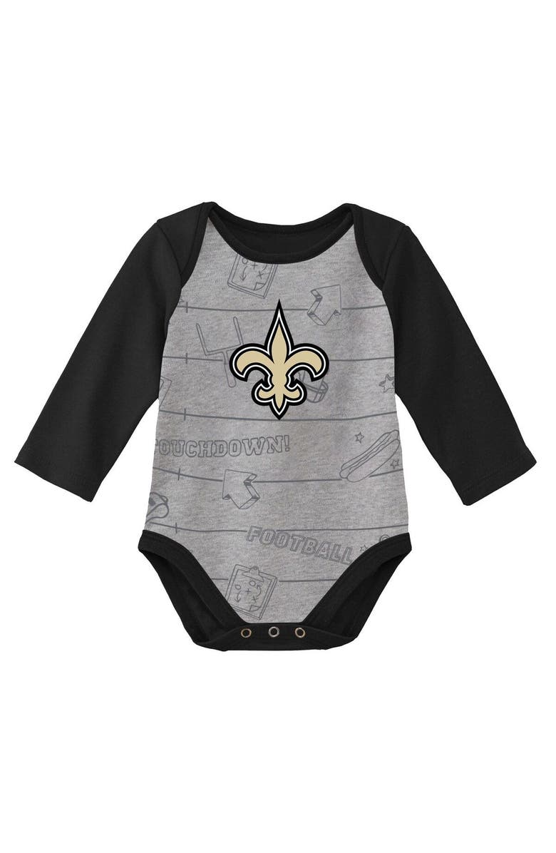Outerstuff Newborn & Infant Black/Heathered Gray New Orleans Saints Born To Win Two-Pack Long Sleeve Bodysuit Set, Alternate, color, Black