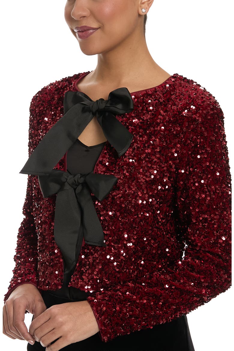 Double Bow Sequin Jacket, Alternate, color, WINE