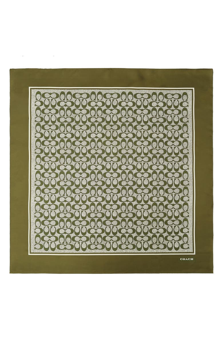 COACH Textured Signature Logo Square Silk Scarf, Main, color, Olive