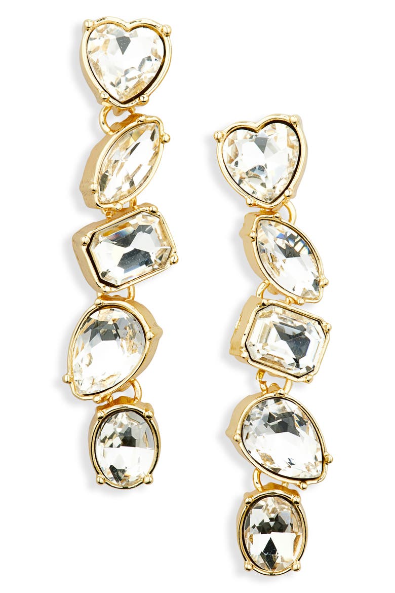 Mixed Crystal Linear Drop Earrings, Main, color, CLEAR
