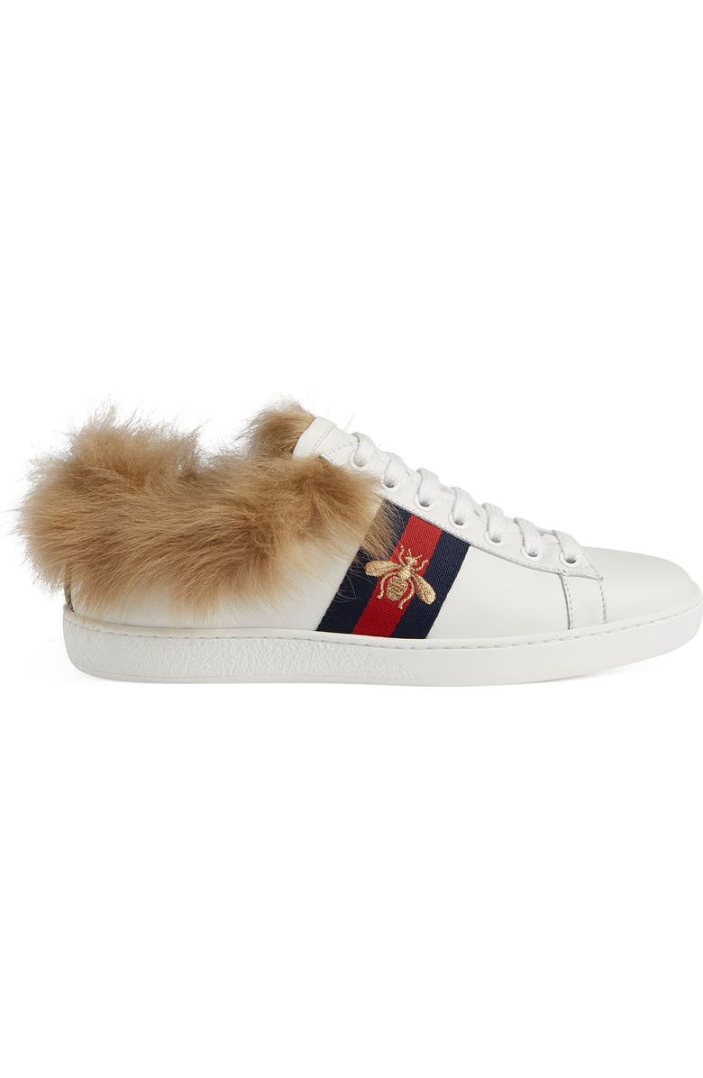 Gucci New Ace Genuine Shearling Lining Sneaker, Alternate, color,