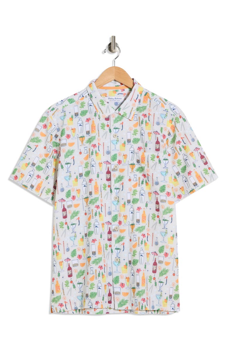 Tommy Bahama Coast Lemon Lounge Short Sleeve Button-Up Shirt, Main, color, Foggy Dew