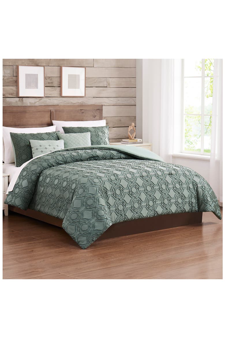 Jacquard Microfiber 5-Piece Comforter Set, Alternate, color, IVY GREEN