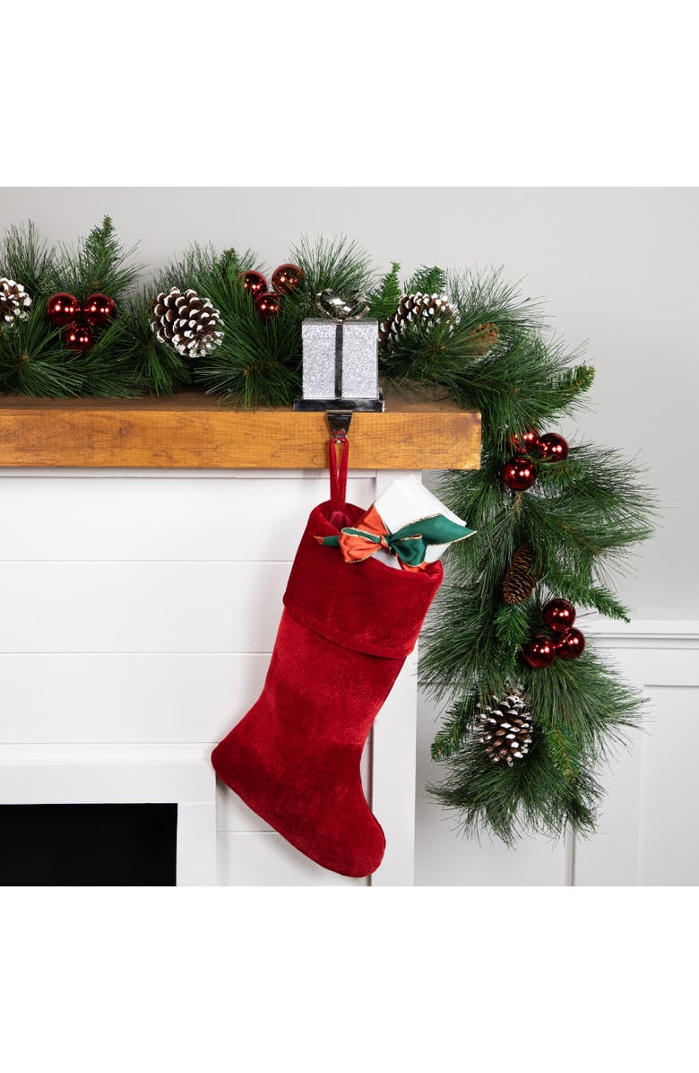 Northlight 5.5" Silver Glitter Gift Box with Bow Christmas Metal Stocking Holder, Alternate, color, 