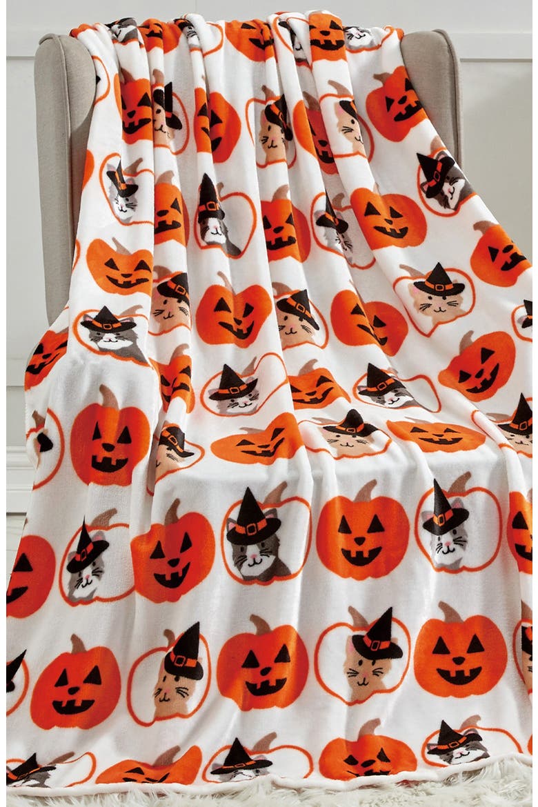 Halloween Micro Plush Throw Blanket, Alternate, color, PUMPKIN AND CATS