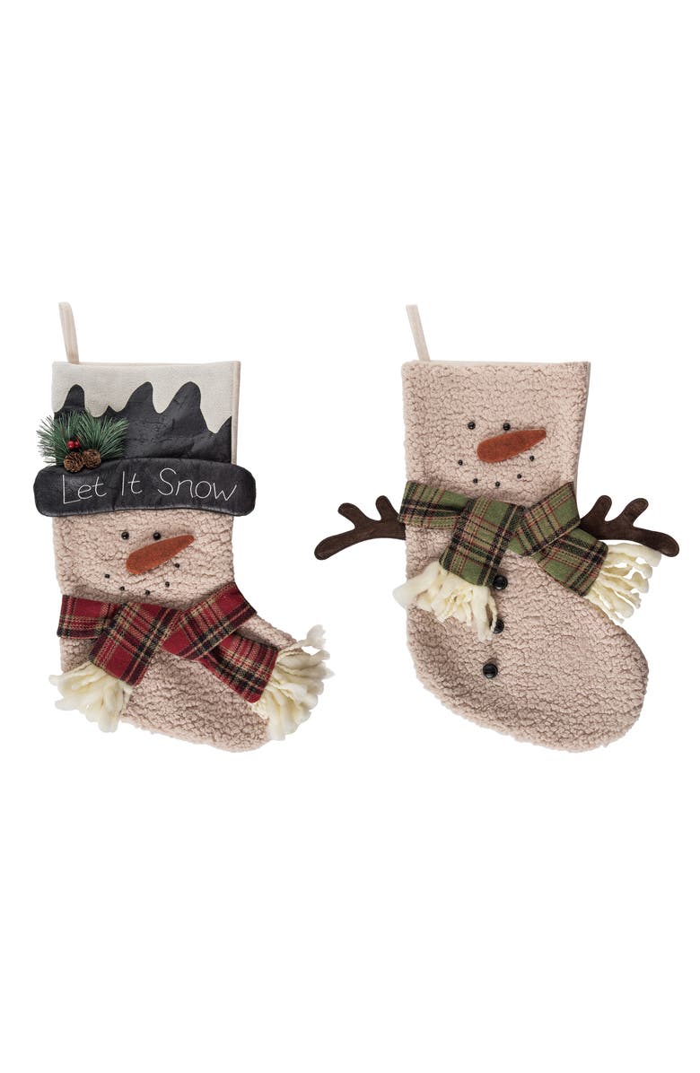 Transpac Plush Rustic Snowman Stocking Set of 2 Christmas Decor, Main, color, Multi