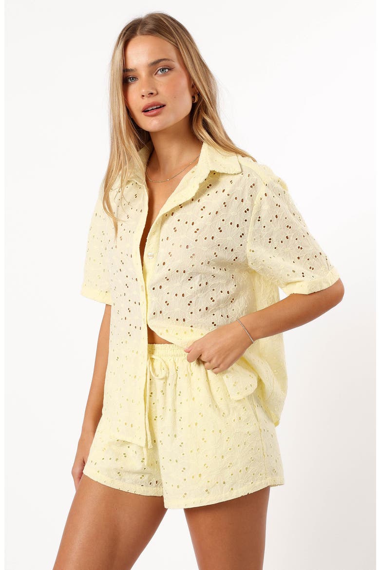 Dazie Eyelet Drawstring Shorts, Alternate, color, LEMON