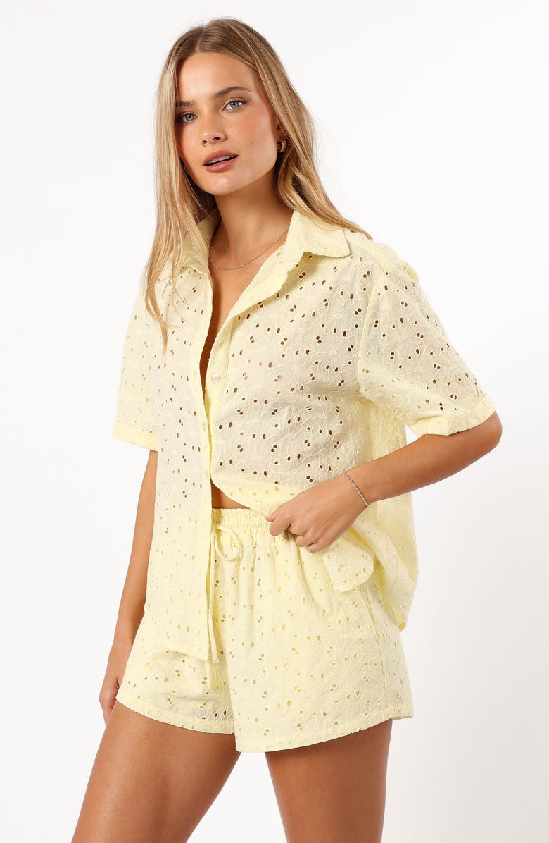 Petal & Pup Dazie Eyelet Drawstring Shorts, Alternate, color, Lemon