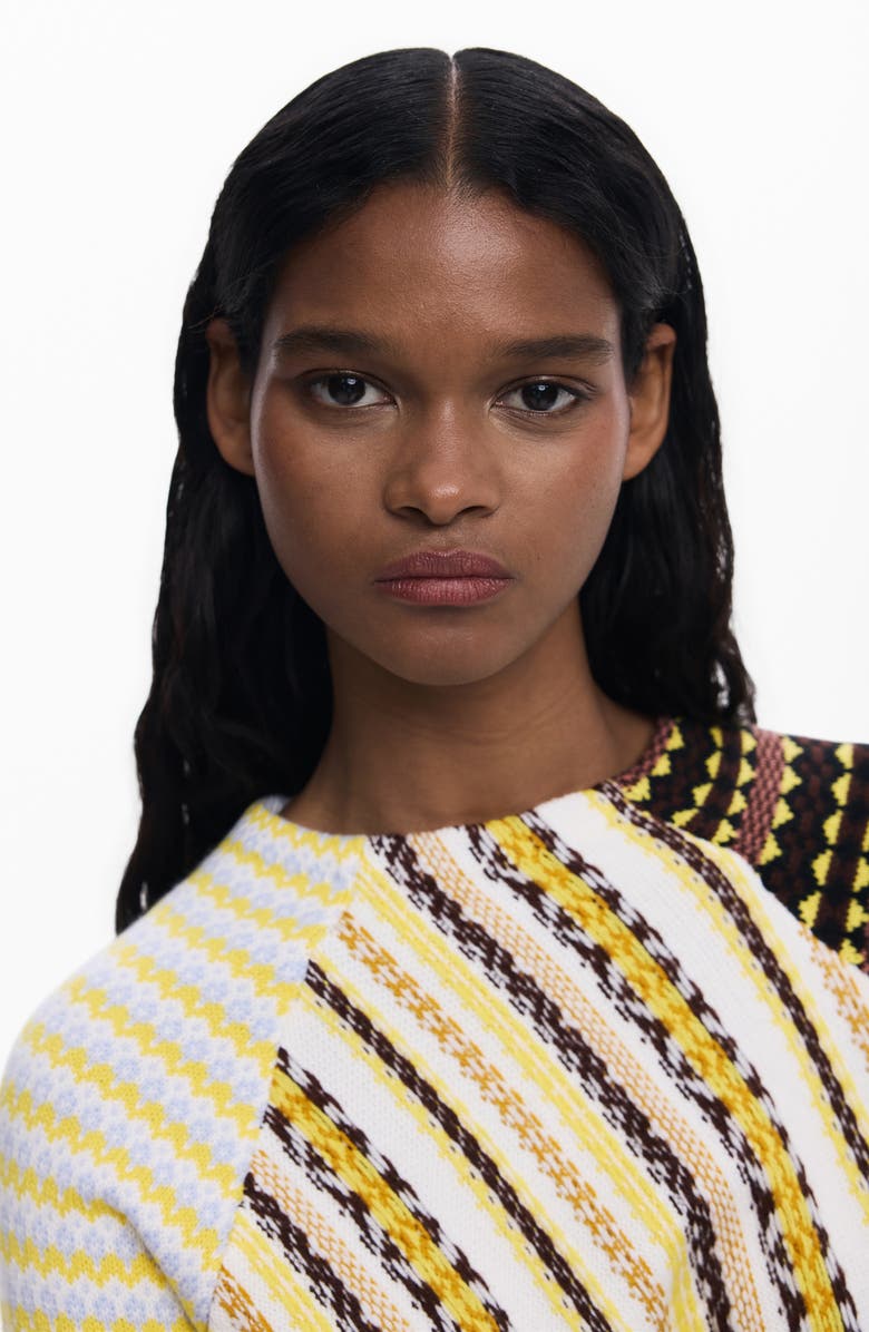 Desigual Pieced Mixed Stripe Sweater, Alternate, color, Yellow Shades