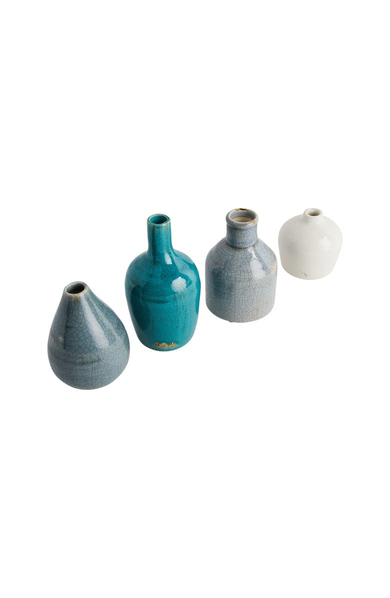 Storied Home Round Terracotta Vases, Blue and Ivory, Set of 4, Main, color, Blue