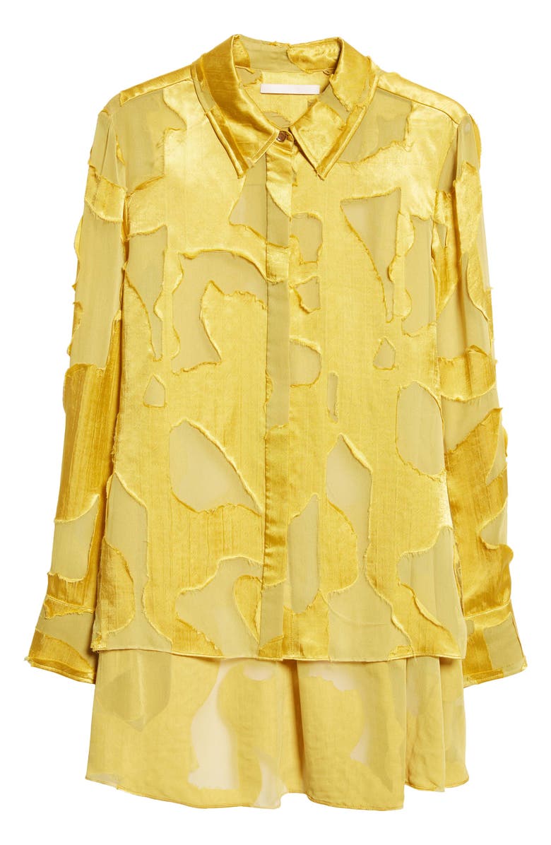 Jason Wu Collection Abstract Fil Coupé Button-Up Shirt, Main, color, Kiwi