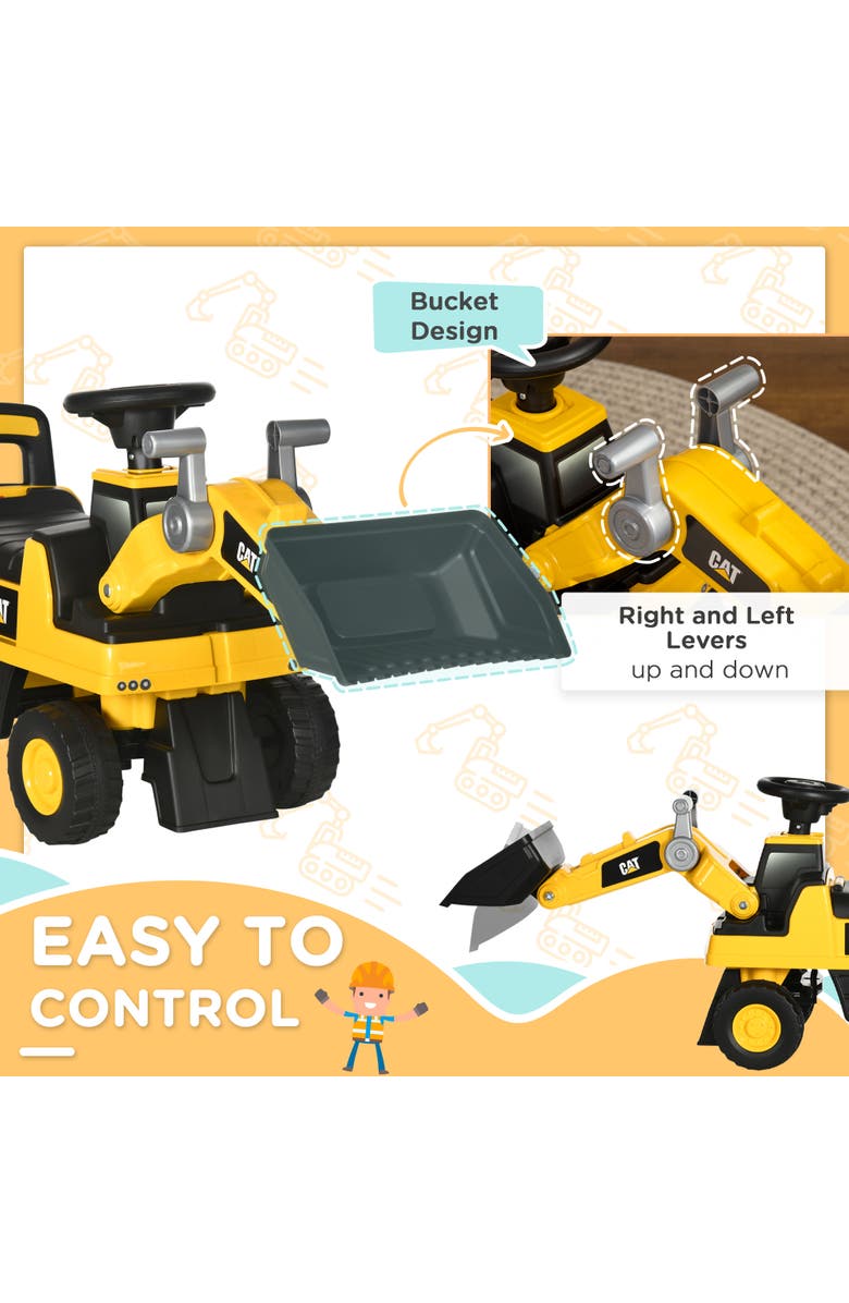 Aosom Kids Ride-On Excavator with Shovel, Horn, Storage, Alternate, color, Yellow