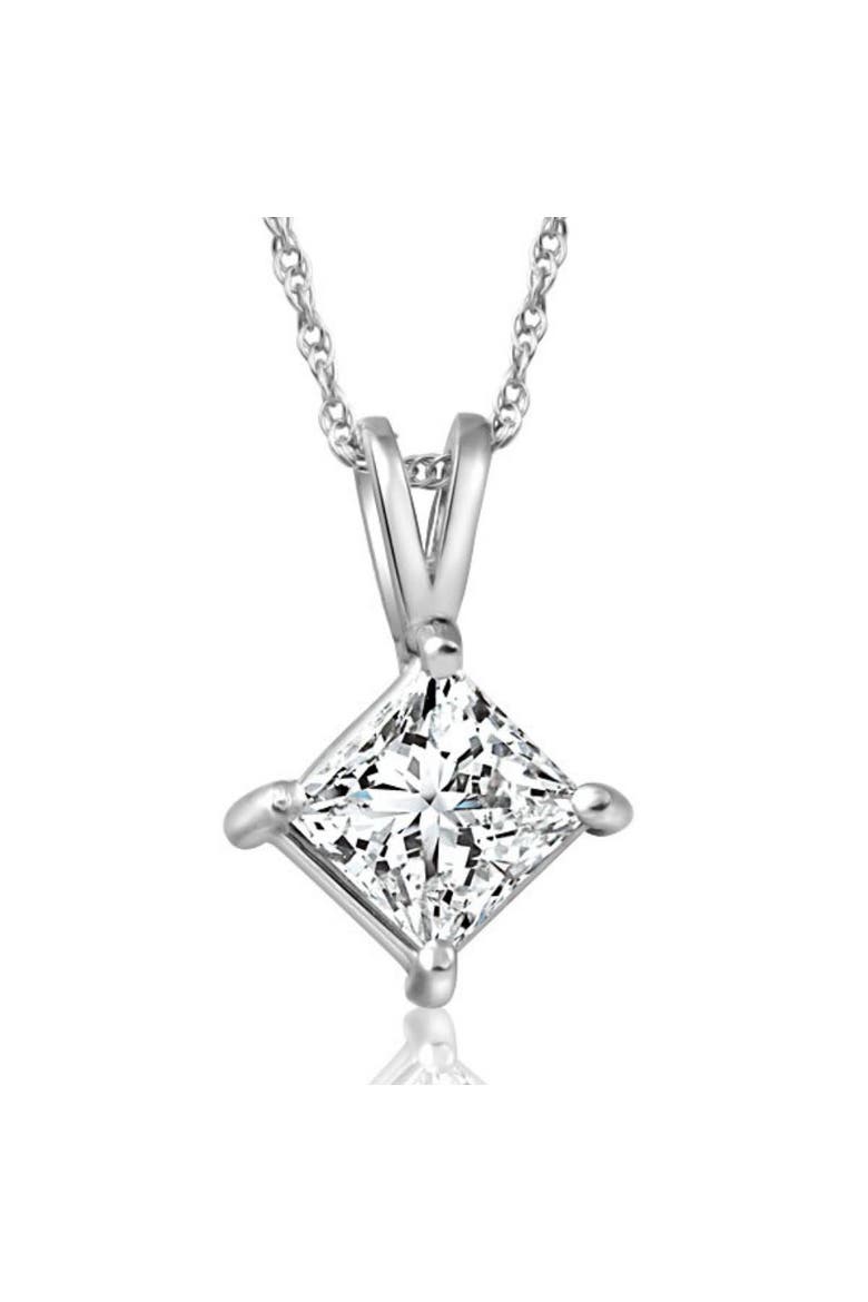 1Ct Princess Cut Diamond Solitaire Pendant 14k Gold Necklace Lab Grown, Main, color, 14k White Gold