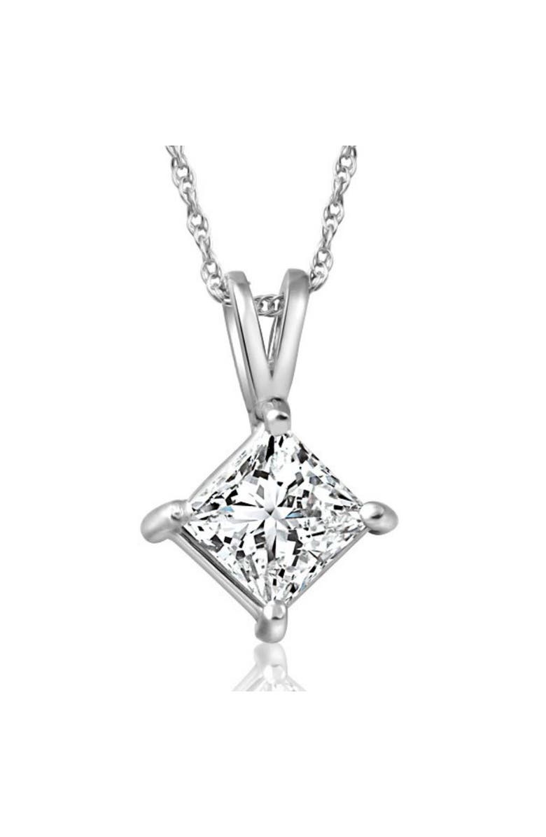 Bliss Diamond 1Ct Princess Cut Diamond Solitaire Pendant 14k Gold Necklace Lab Grown, Main, color, 14K White Gold