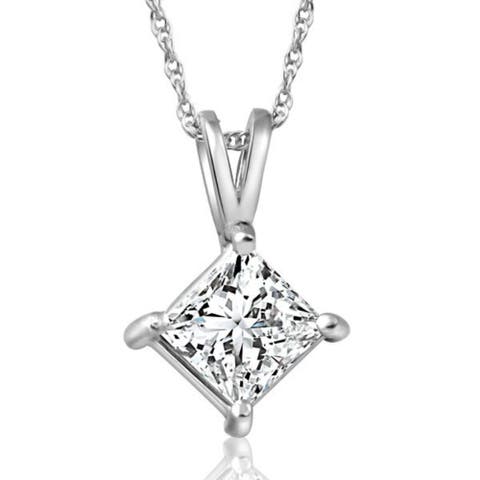 1Ct Princess Cut Diamond Solitaire Pendant 14k Gold Necklace Lab Grown