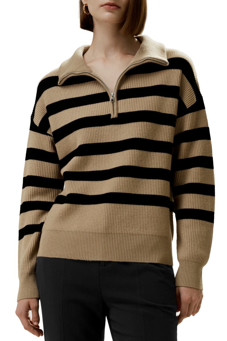 Women's Collared Quarter-Zip Wool Sweater, Main, color, Brown