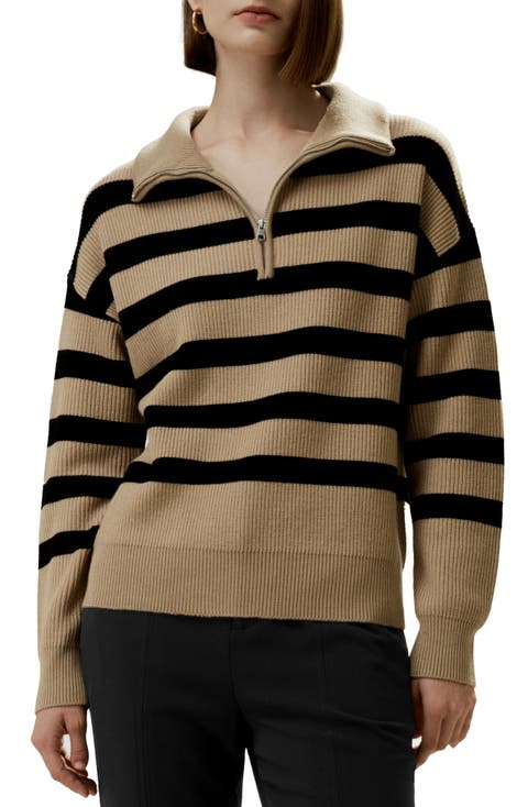 Women's Collared Quarter-Zip Wool Sweater