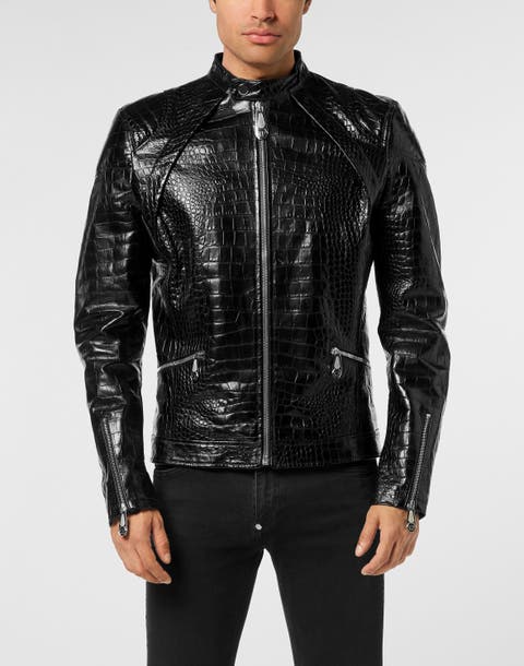 Leather Moto Jacket Cocco Print Men