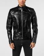 PHILIPP PLEIN Leather Moto Jacket Cocco Print Men