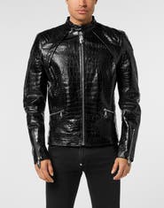 PHILIPP PLEIN Leather Moto Jacket Cocco Print Men