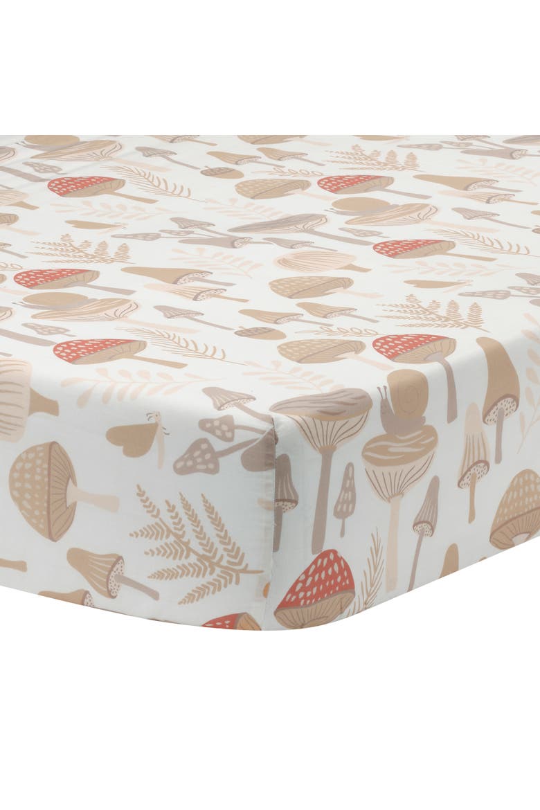 Mushroom Meadow Organic Cotton Fitted Crib Sheet, Main, color, White