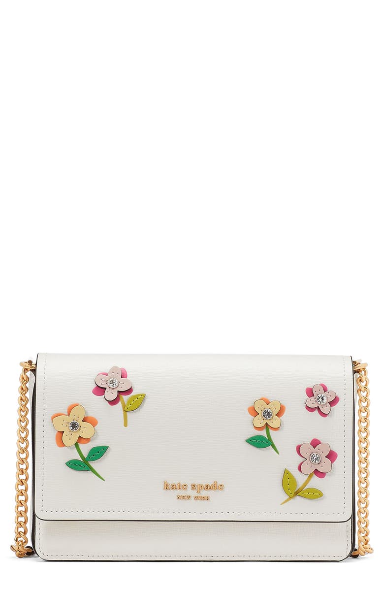 Kate Spade New York floral appliqué leather crossbody bag, Main, color,