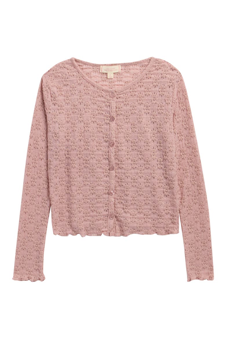 Kids' Floral Knit Lettuce Edge Cardigan, Main, color, PINK