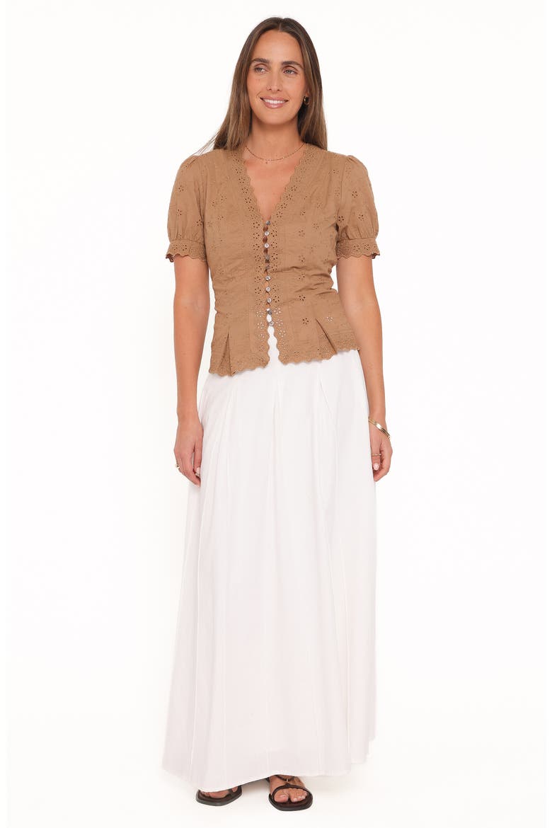 Lorraine Eyelet Puff Shoulder Top, Alternate, color, BROWN